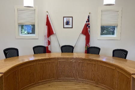 Council table in Council Chambers