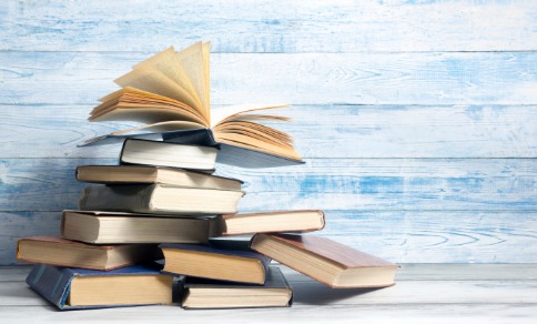 A stack of books on a table