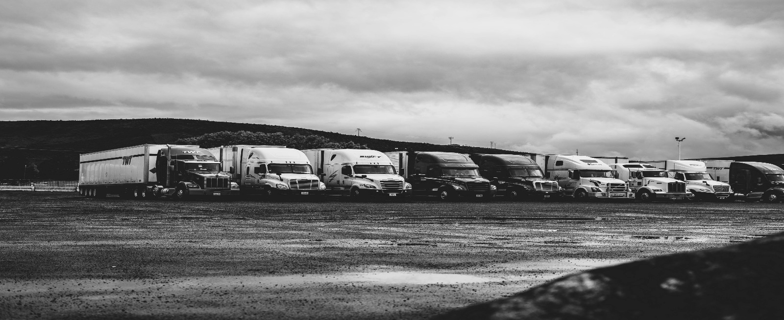 transport trucks in a line