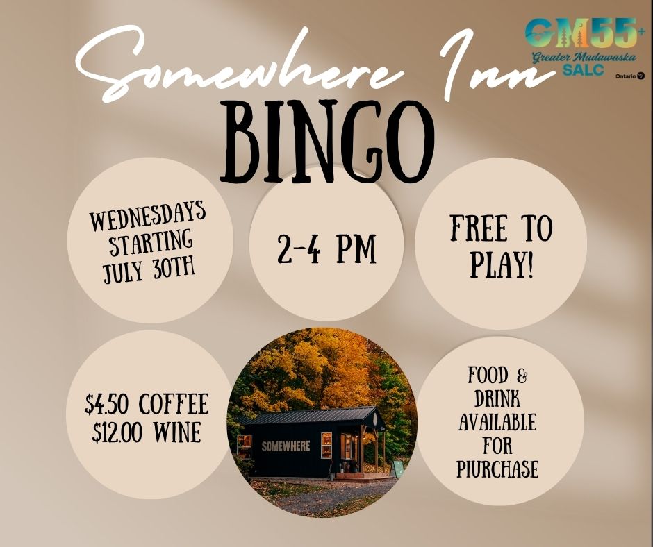 Bingo Wednesdays at Somewhere Inn poster details on webpage