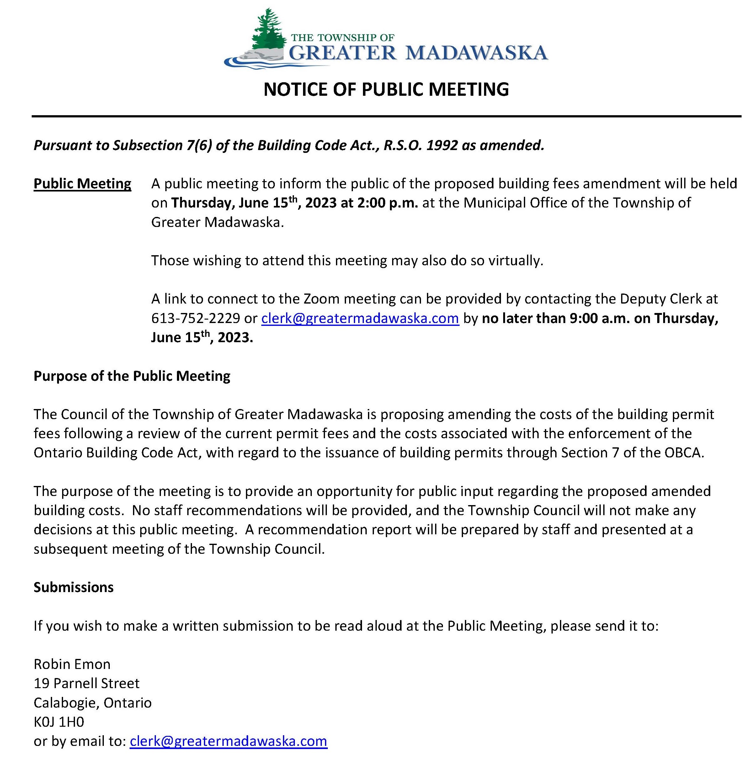 notice of public hearing june 15 2023