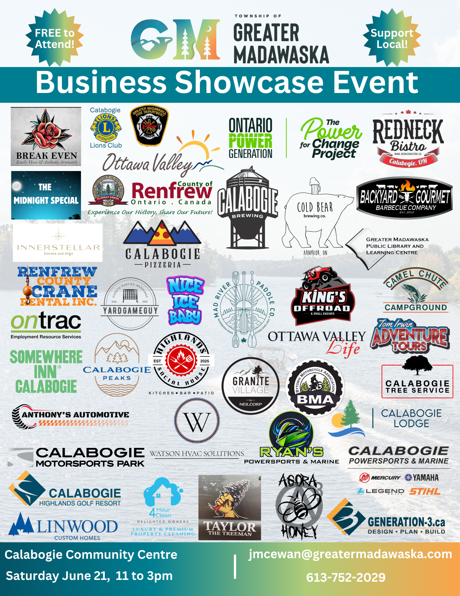 A poster for the business showcase event, with business logos on it to advertise