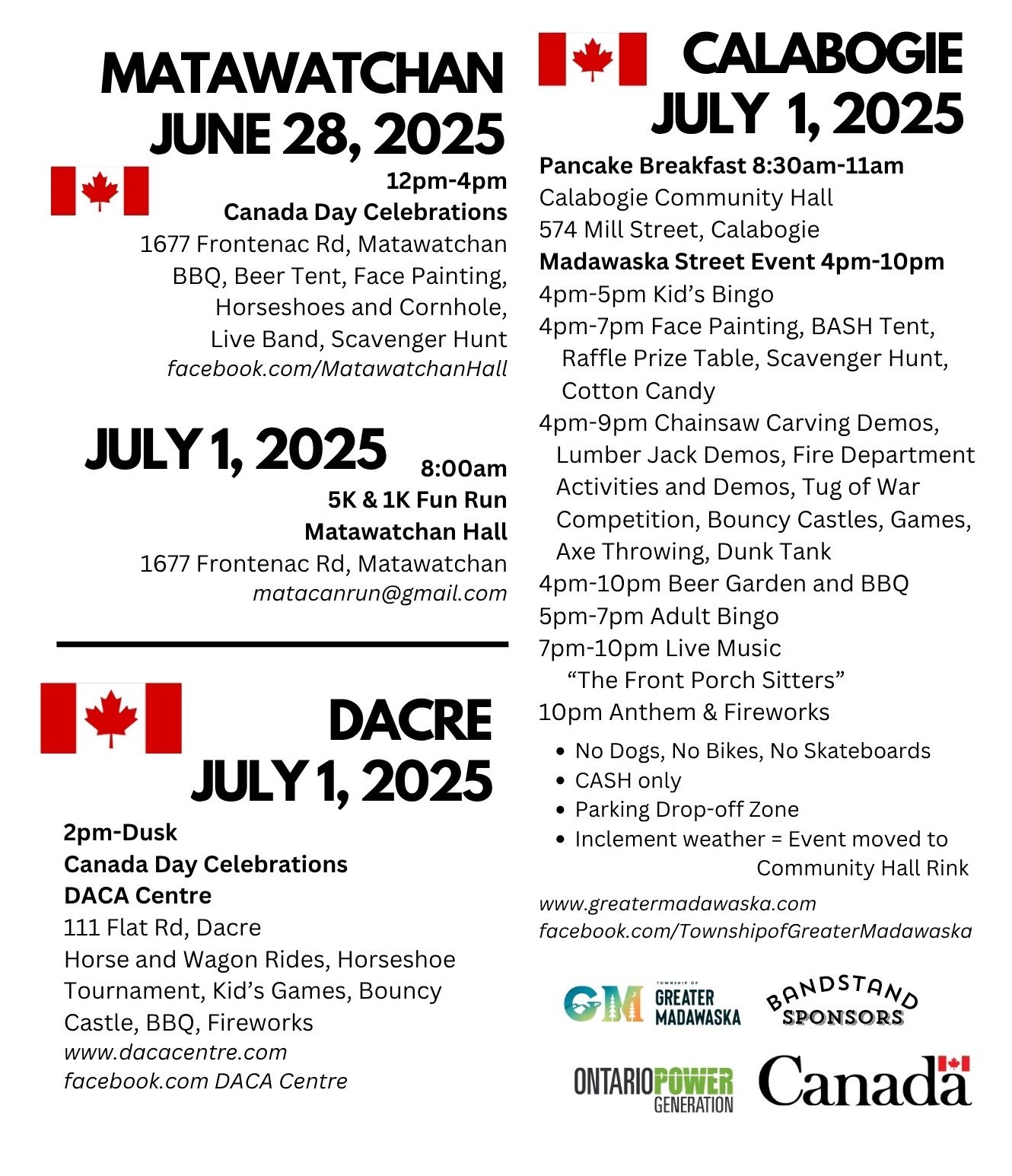canada day schedule wording is included on page