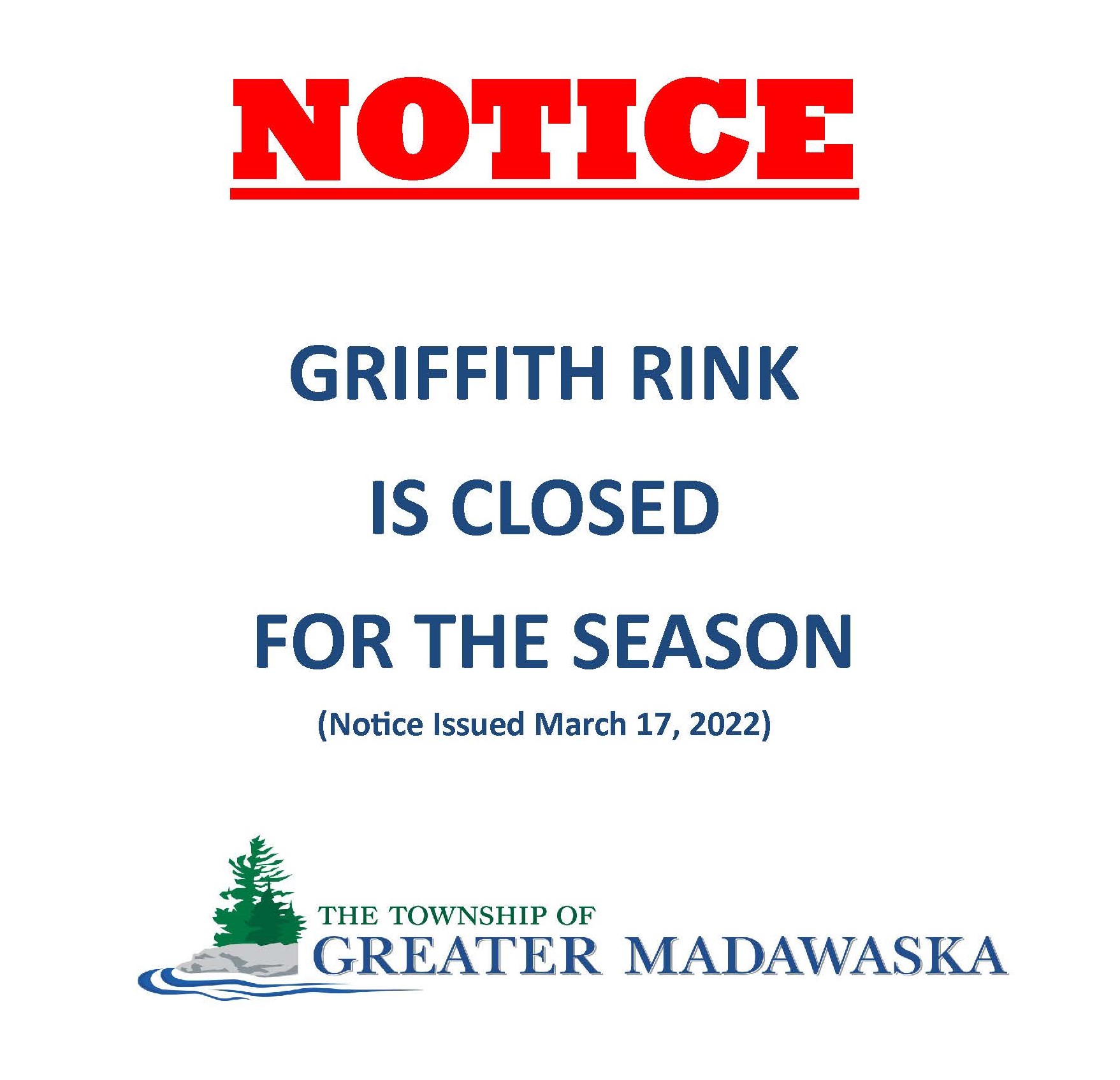 Griffith Rink is closed