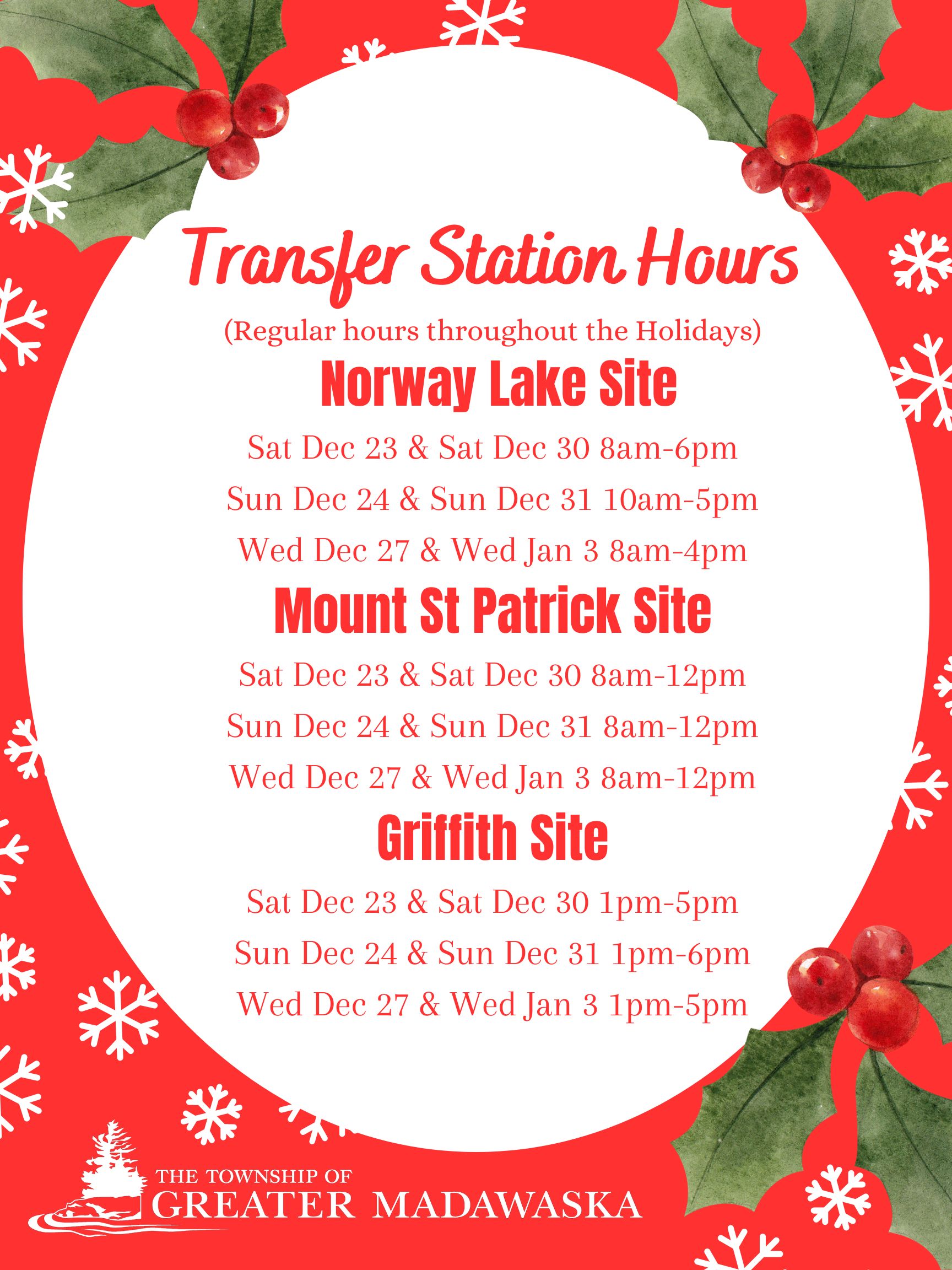 transfer station holiday hours