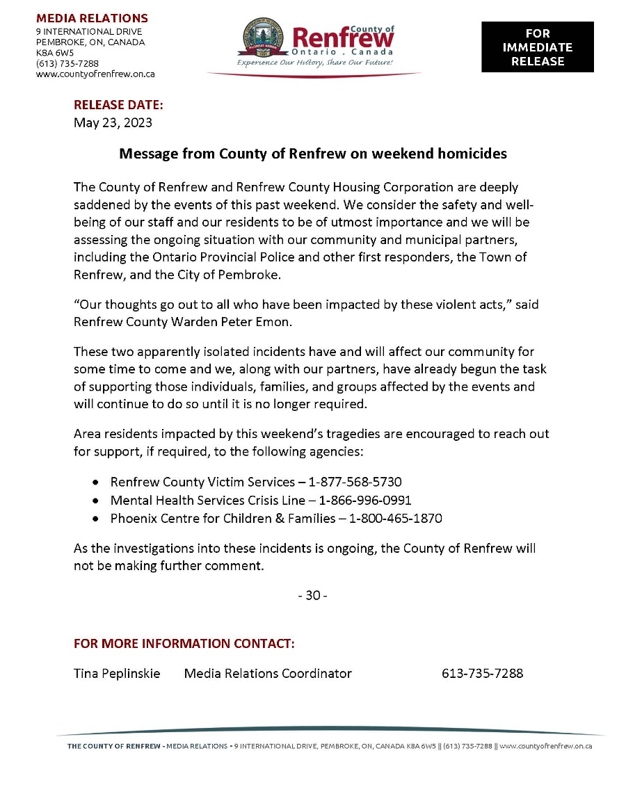media release county of renfrew