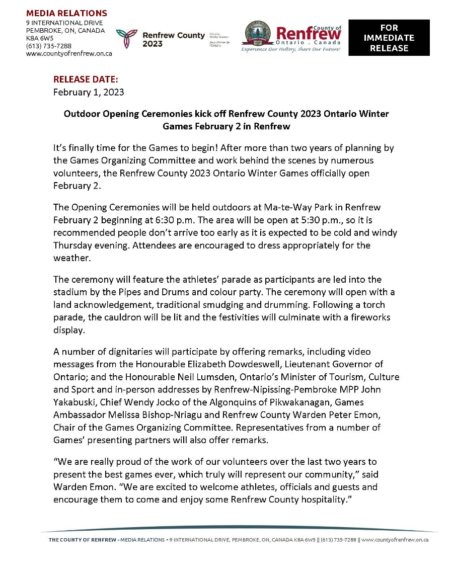 media release page i winter games