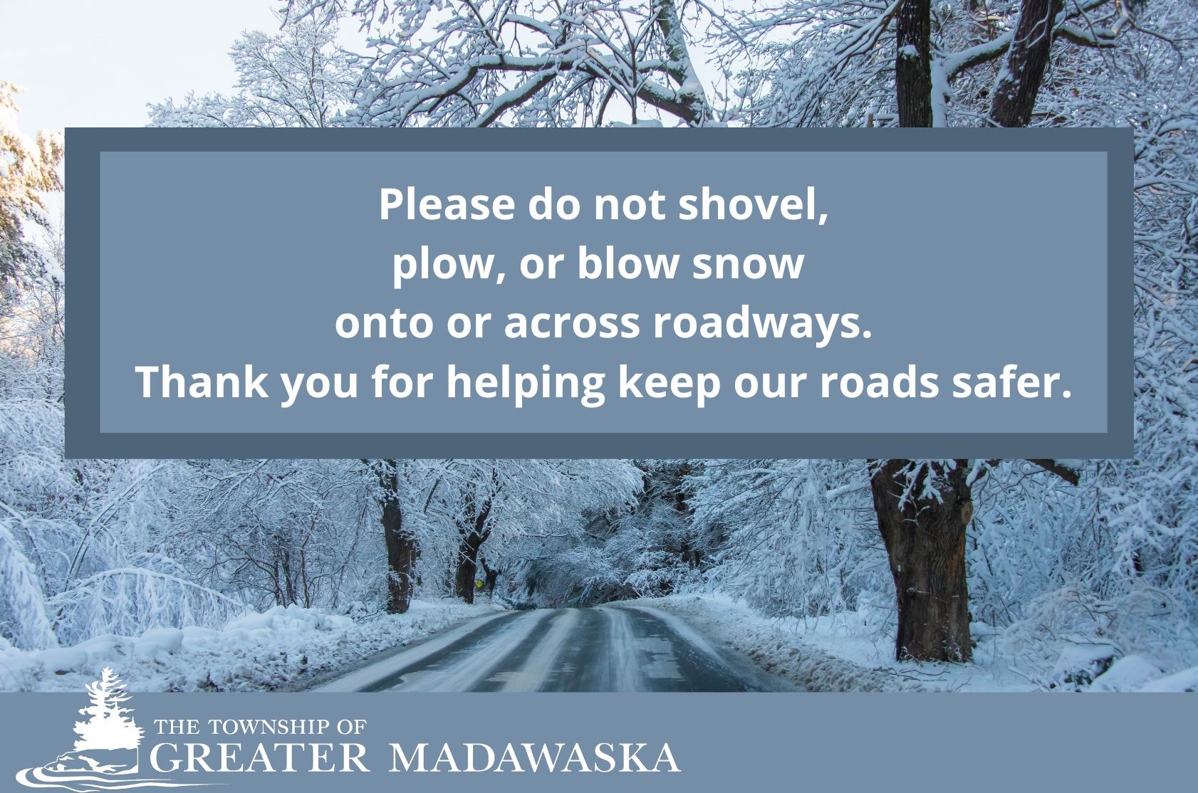 snowy scene with trees and road