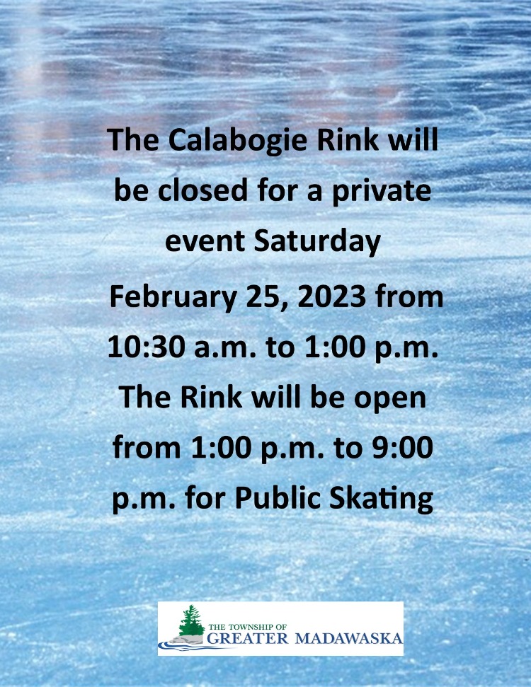 calabogie rink no public skating until 1pm february 25