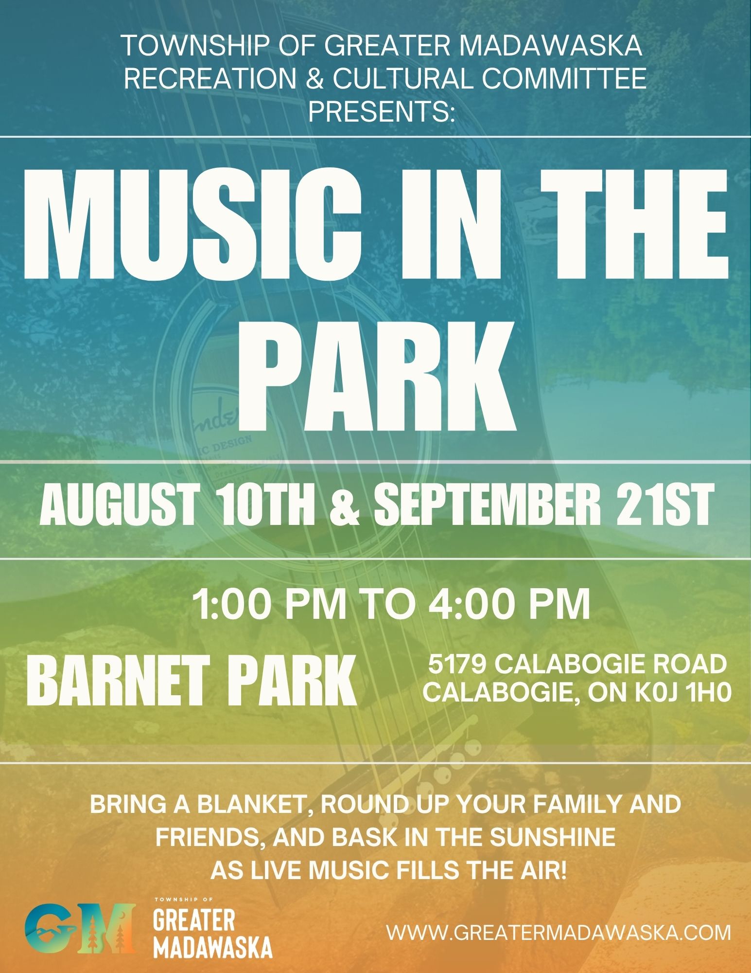 Music in the park poster details in body of webpage
