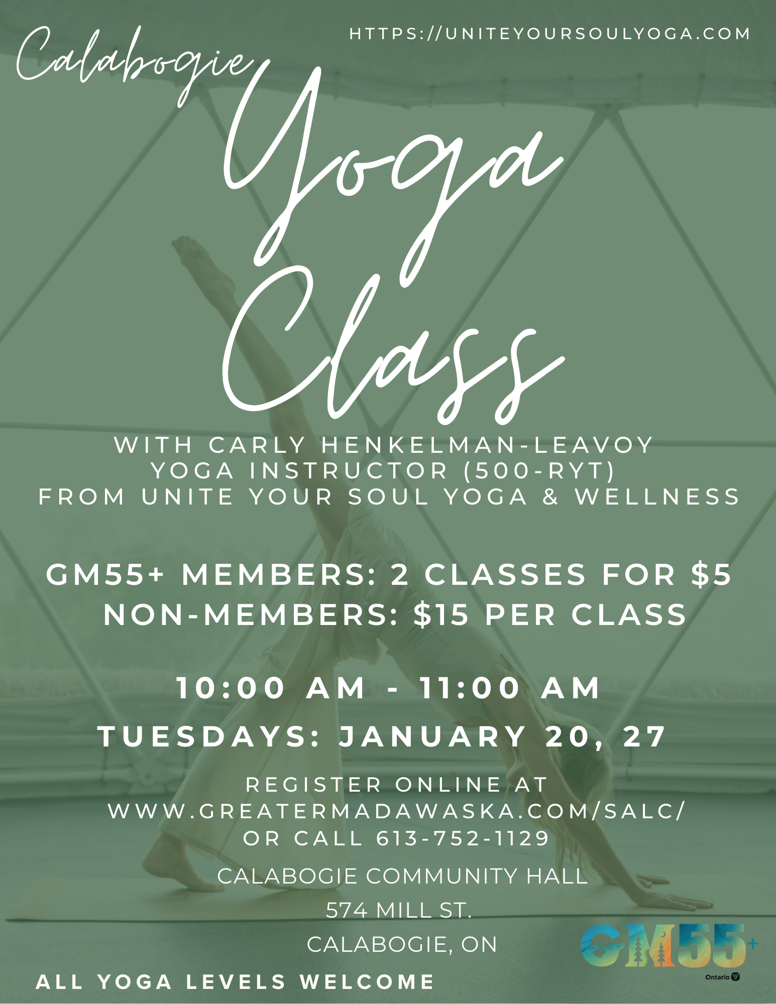 Yoga in calabogie Poster text is in body of webpage
