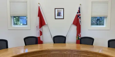 Council table in Council Chambers